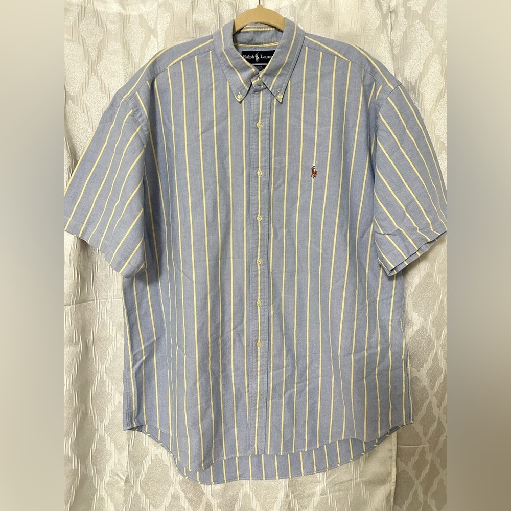 Polo Ralph Lauren Blake Short Sleeve Shirt Blue/Yellow Striped Button Down SZ XL